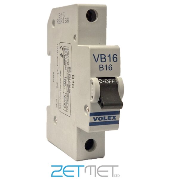 Volex VB16 16 Amp Single Pole Type B 6kA 240V Miniature Circuit Breaker MCB