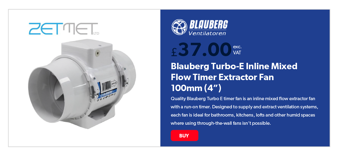 Blauberg Turbo-E Inline Mixed Flow Timer Extractor Fan 100mm (4”)