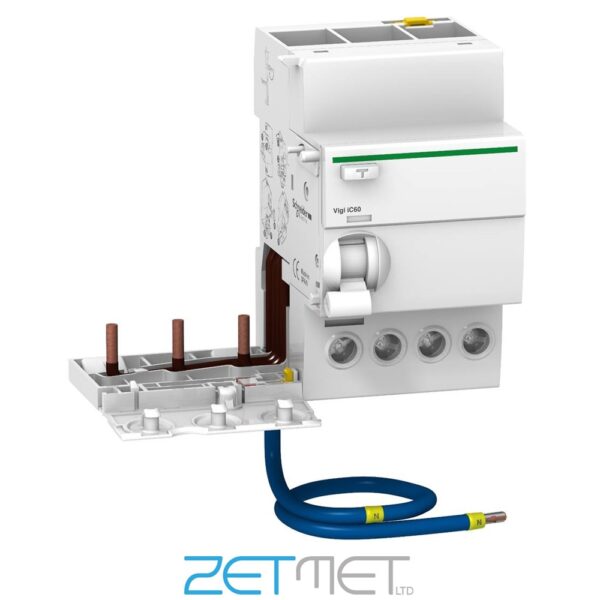 Schneider Acti 9 A9V02763 63 Amp Triple Pole + Neutral 415V Type A Vigi iC60 Earth Leakage Add-on Block