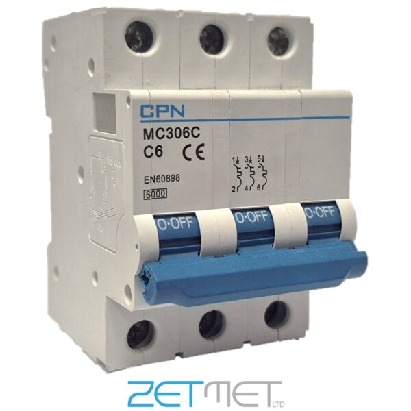 Cudis CPN MC306C 6 Amp Triple Pole Type C 6kA 400V Miniature Circuit Breaker MCB