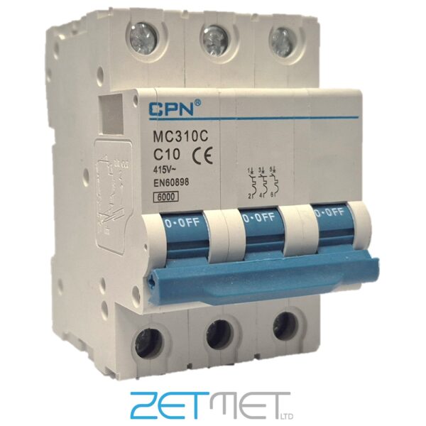 Cudis CPN MC310C 10 Amp Triple Pole Type C 6kA 415V Miniature Circuit Breaker MCB