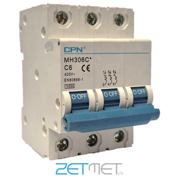 Cudis CPN MH306C 6 Amp Triple Pole Type C 10kA 400V Miniature Circuit Breaker MCB