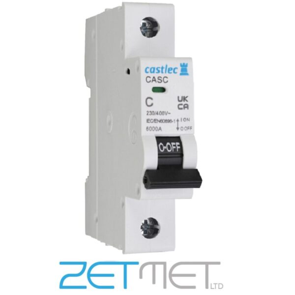 Castlec Blue CASC6 6 Amp Single Pole Type C 6kA 230V Miniature Circuit Breaker MCB