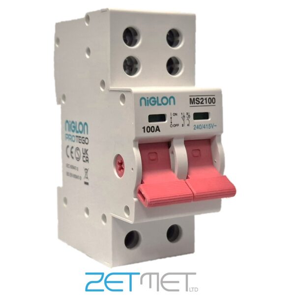 Niglon Protego MS2100 100 Amp Double Pole 240V Mains Isolation Switch