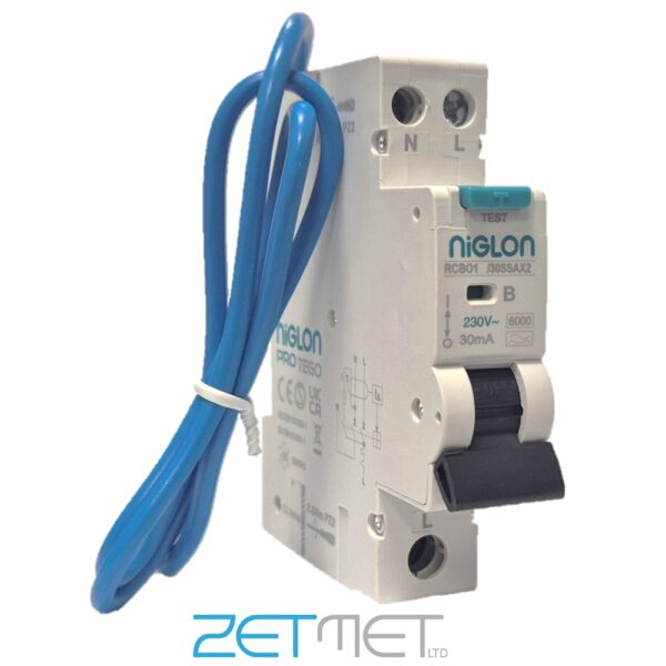 Niglon Protego RCBO1-16/30SAX2 16 Amp Single Pole B Curve 30mA 230V Compact Switched Line & Neutral Bi-Directional Type A RCBO