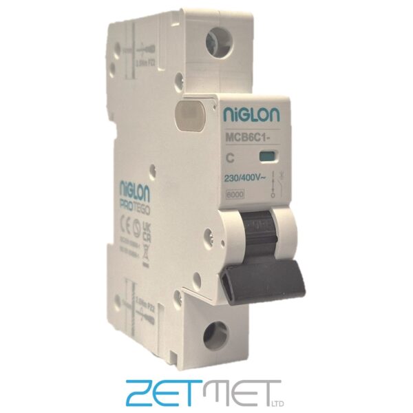 Niglon Protego MCB6C1-6 6 Amp Single Pole Type C 6kA 230V Miniature Circuit Breaker MCB