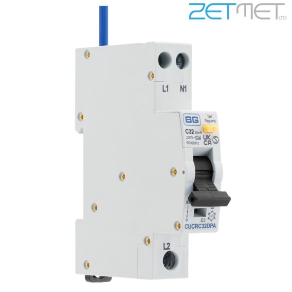 British General (BG) CUCRC32DPA 32 Amp C Curve DP 1 Module 30mA 230V Compact Type A Bi-Directional RCBO