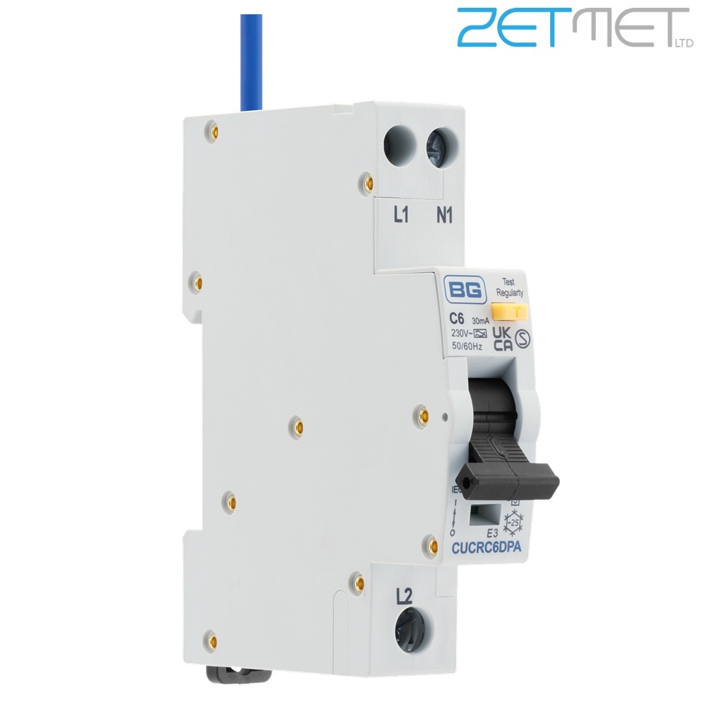 British General (BG) CUCRC6DPA 6 Amp C Curve DP 1 Module 30mA 230V Compact Type A Bi-Directional RCBO