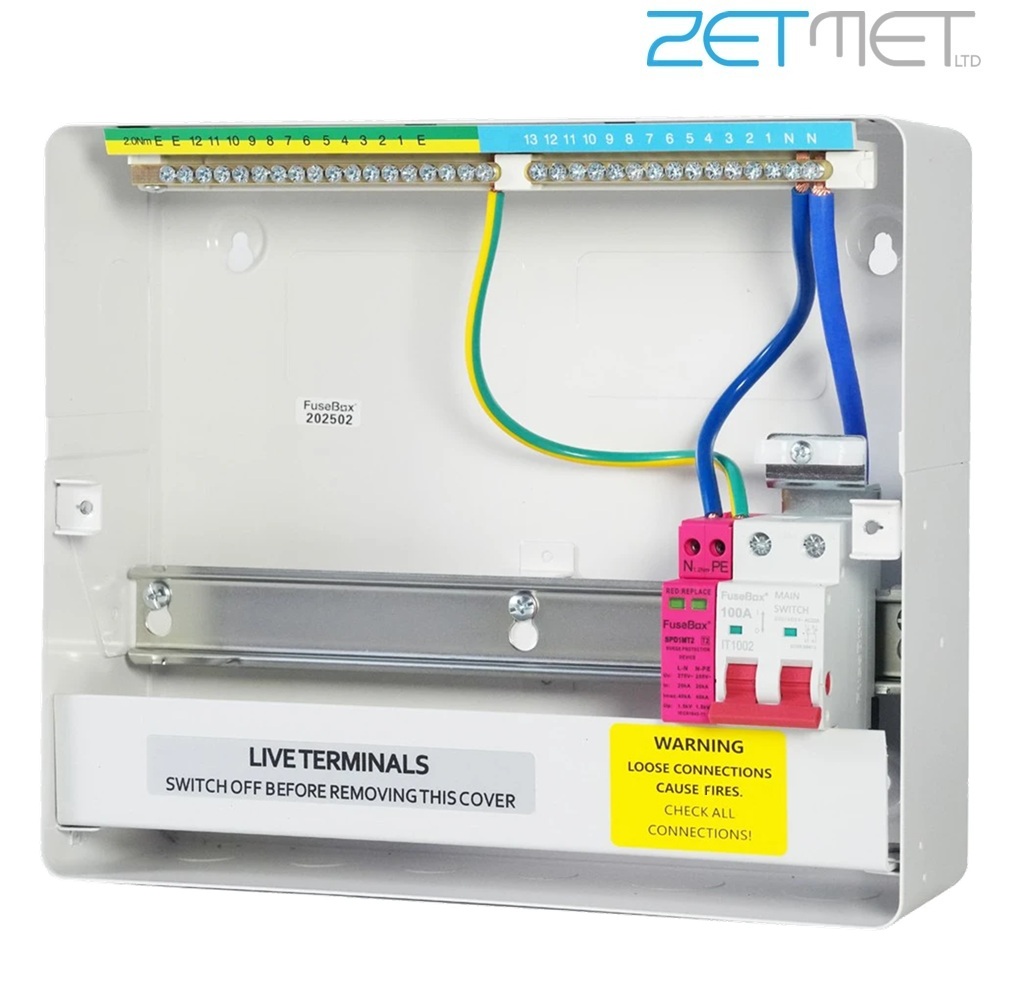 FuseBox F3 Series F3011MZ 11 Way 100A Main Switch Metal Consumer Unit + T2 Surge Protection - Image 3