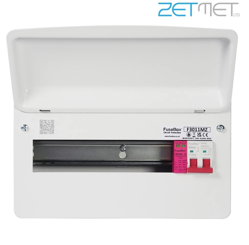 FuseBox F3 Series F3011MZ 11 Way 100A Main Switch Metal Consumer Unit + T2 Surge Protection