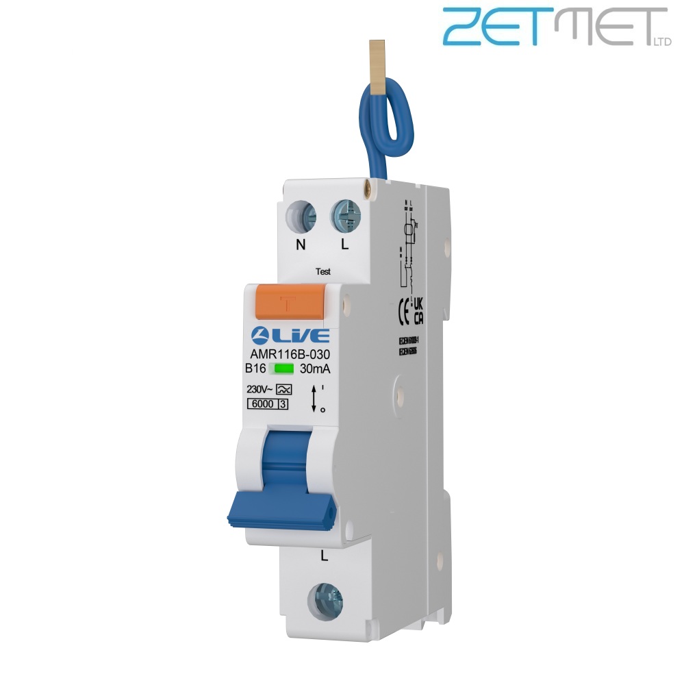 Live Electrical AMR116B-030 16 Amp Bi-Directional Double Pole B Curve 30mA 6kA Miniature Type A RCBO