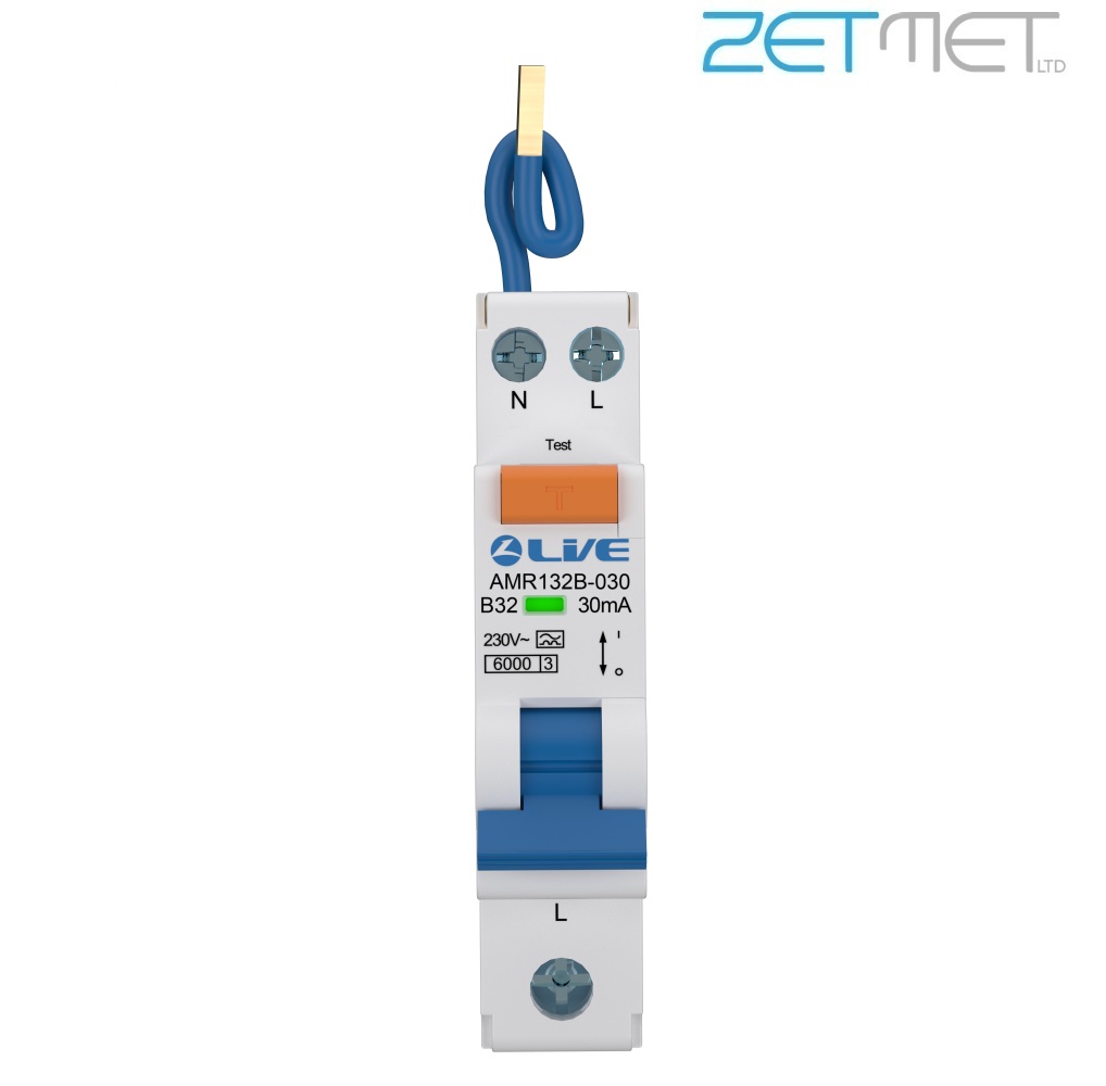 Live Electrical AMR132B-030 32 Amp Bi-Directional Double Pole B Curve 30mA 6kA Miniature Type A RCBO - Image 2