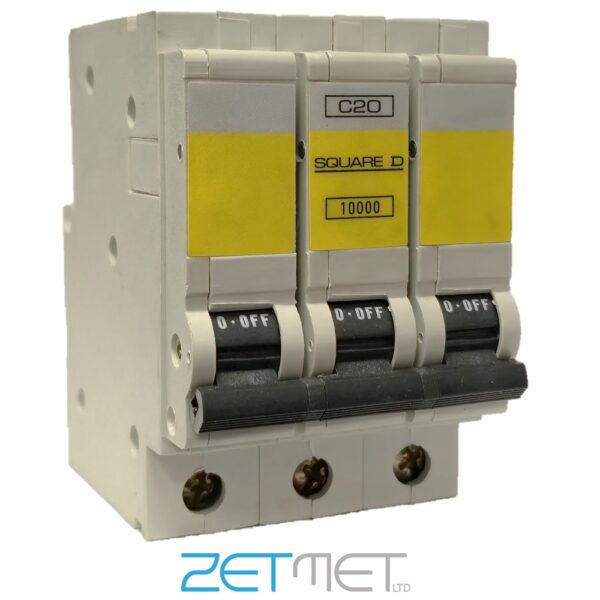 Square D QOE QO320EC10 20 Amp Type C Triple Pole 415V 10kA Miniature Circuit Breaker MCB