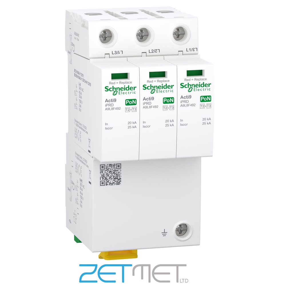Schneider Acti 9 A9L8F461 3P+N Type 2+3 iPRD F40r Surge Arrester w/ Fuse & Remote Contact