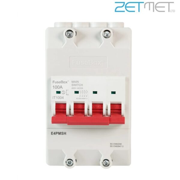 FuseBox E4PMSH 100A 4 Pole Three Phase Meter Isolator Switch and Enclosure