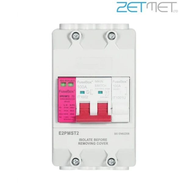FuseBox E2PMST2 100A 2 Pole Meter Isolator Switch Surge Protection Device and Enclosure