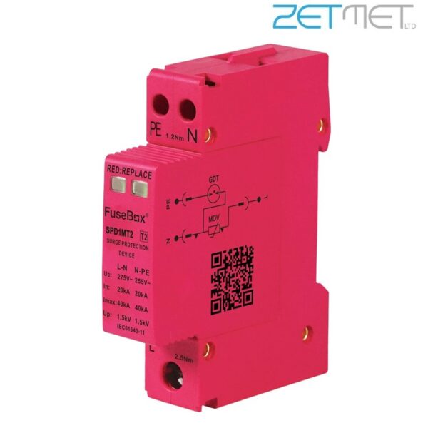 FuseBox SPD1MT2 Type 2 Single Module Surge Protection SPD Device & Cables