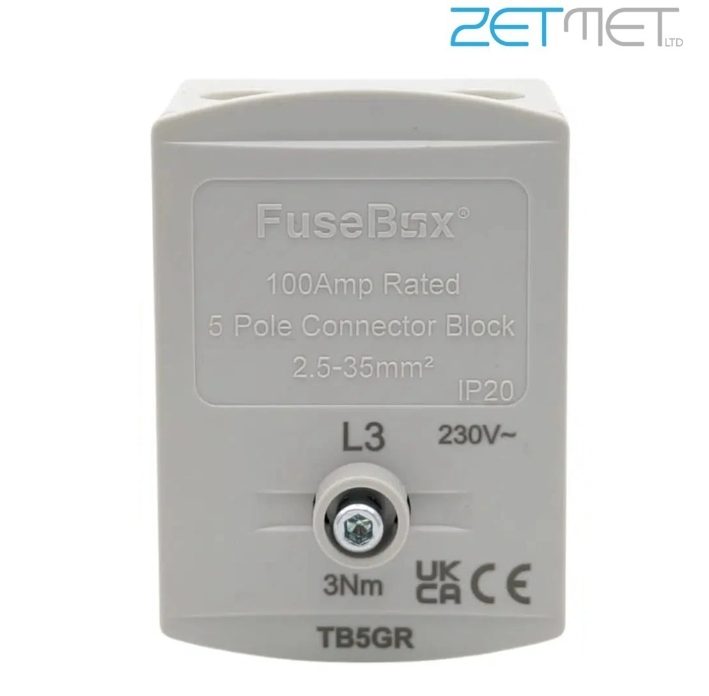 FuseBox TB5GR 100A 5 Way Grey Connector Terminal Block
