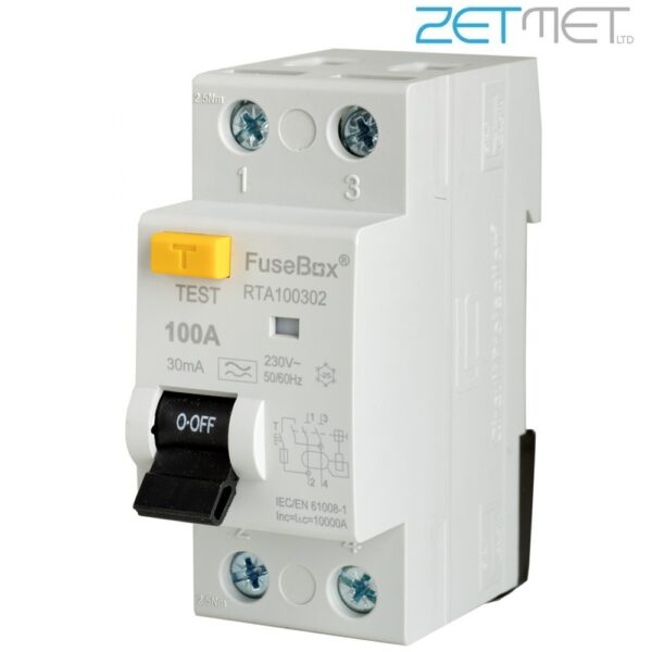 FuseBox RTA100302 100 Amp Double Pole Type A RCD 30mA 230V RCCB