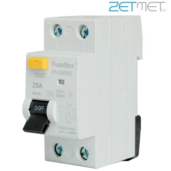 FuseBox RTA250302 25 Amp Double Pole Type A RCD 30mA 230V RCCB