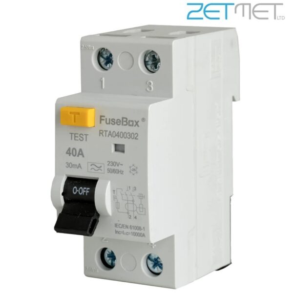 FuseBox RTA400302 40 Amp Double Pole Type A RCD 30mA 230V RCCB