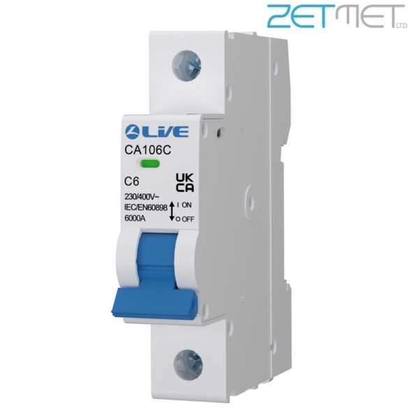 Live Electrical CA106C 6 Amp Single Pole Type C 6kA 230V Miniature Circuit Breaker MCB
