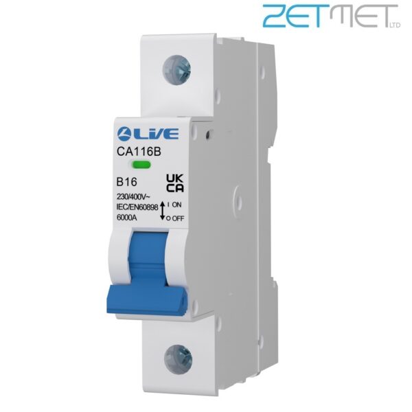 Live Electrical CA116B 16 Amp Single Pole Type B 6kA 230V Miniature Circuit Breaker MCB