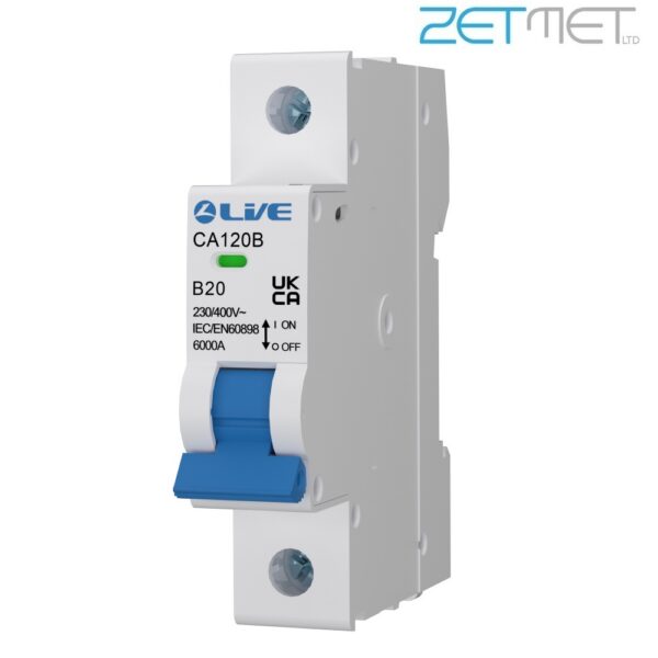 Live Electrical CA120B 20 Amp Single Pole Type B 6kA 230V Miniature Circuit Breaker MCB