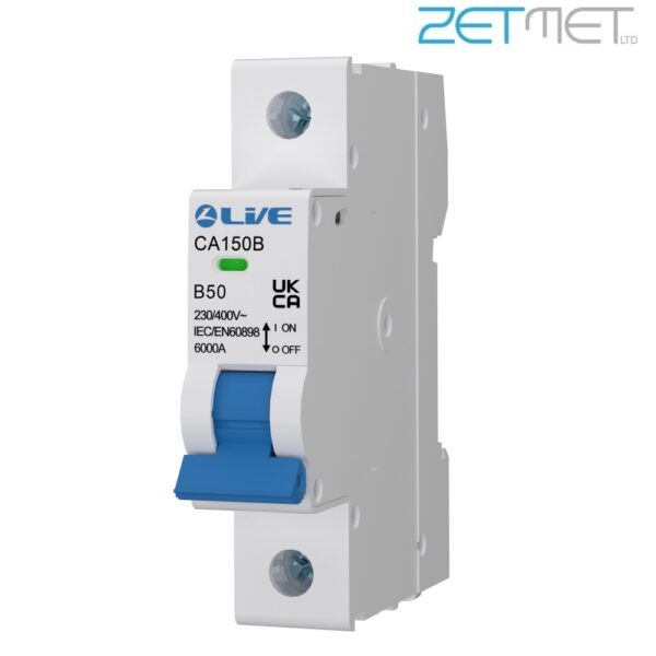 Live Electrical CA150B 50 Amp Single Pole Type B 6kA 230V Miniature Circuit Breaker MCB
