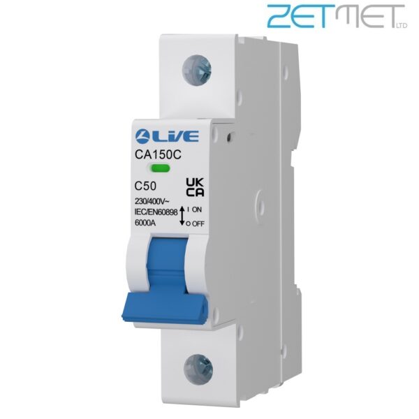 Live Electrical CA150C 50 Amp Single Pole Type C 6kA 230V Miniature Circuit Breaker MCB