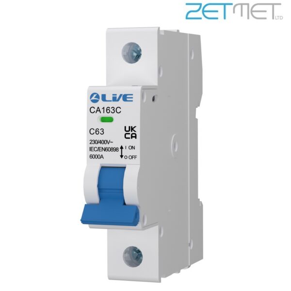 Live Electrical CA163C 63 Amp Single Pole Type C 6kA 230V Miniature Circuit Breaker MCB
