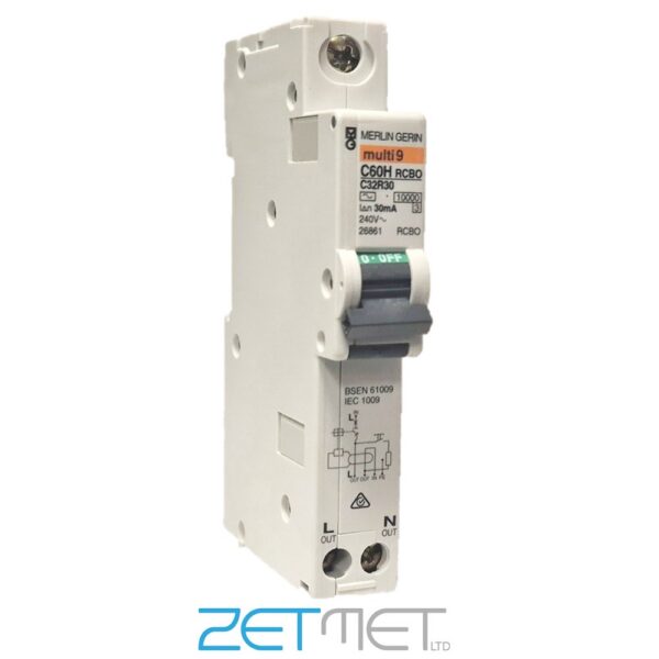 Merlin Gerin Multi 9 C60HC32R30 32 Amp Type C Single Pole 30mA 240V RCBO
