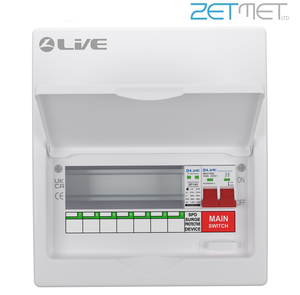 Live Electrical LSMC10M-SP 10 Way 100A Main Switch Metal Consumer Unit + T2 Surge Protection (7 Useable Ways) - Image 2