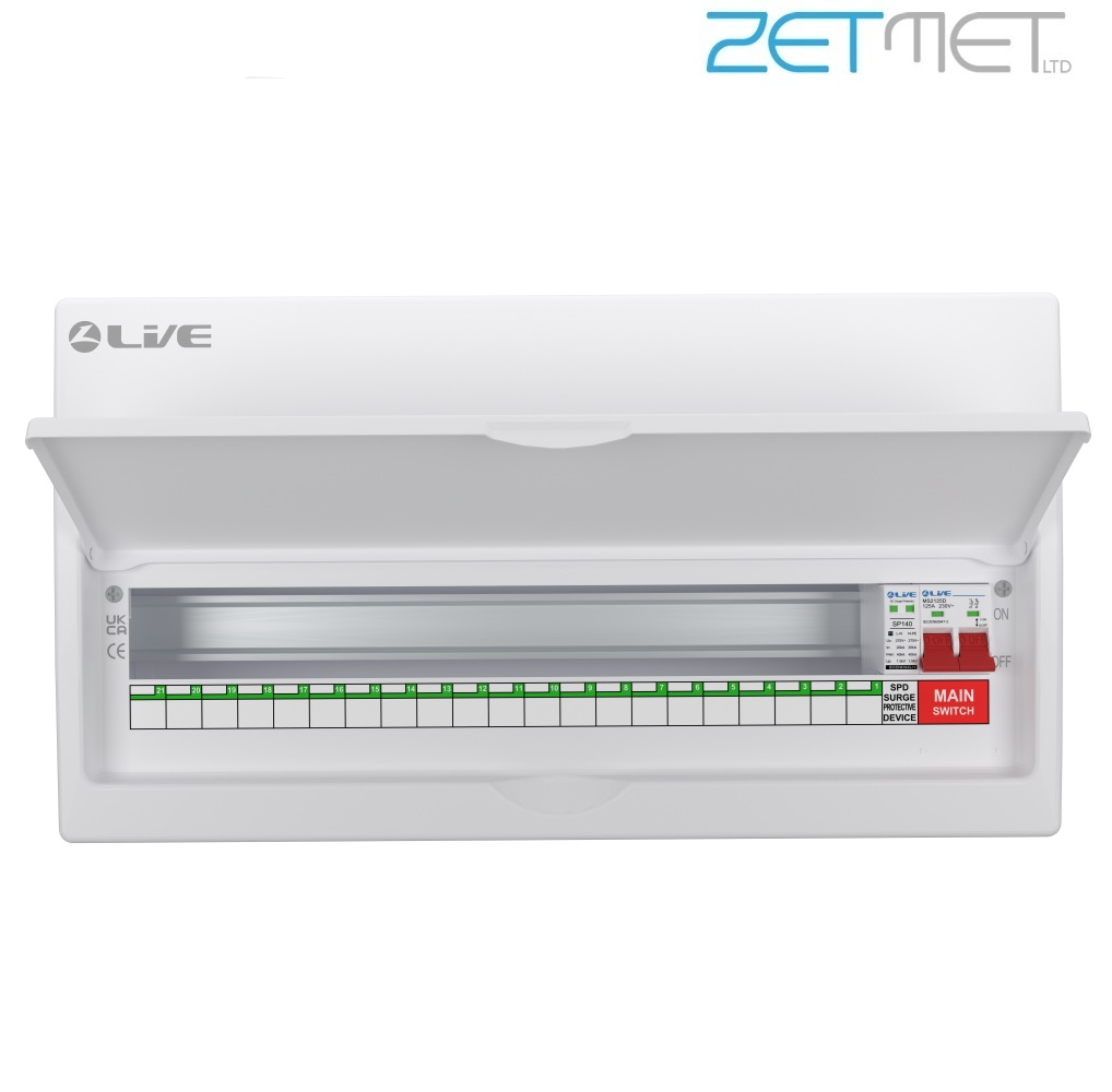 Live Electrical LSMC24M-SP 24 Way 100A Main Switch Metal Consumer Unit + T2 Surge Protection (21 Useable Ways) - Image 2