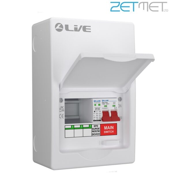 Live Electrical LSMC6M-SP 6 Way 100A Main Switch Metal Consumer Unit + T2 Surge Protection (3 Useable Ways)