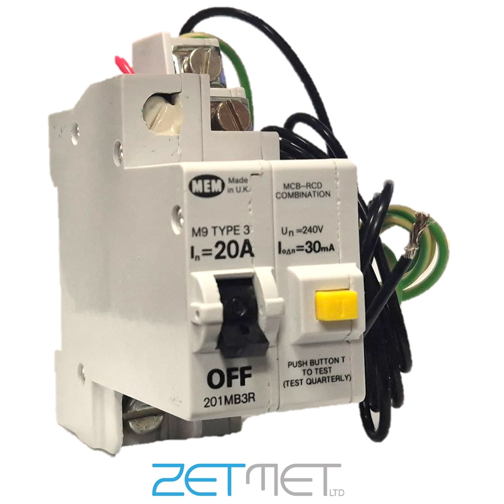 MEM 201MB3R 20 Amp Type 3 M9 30mA 240V Memshield 1 MCB/RCD Combination