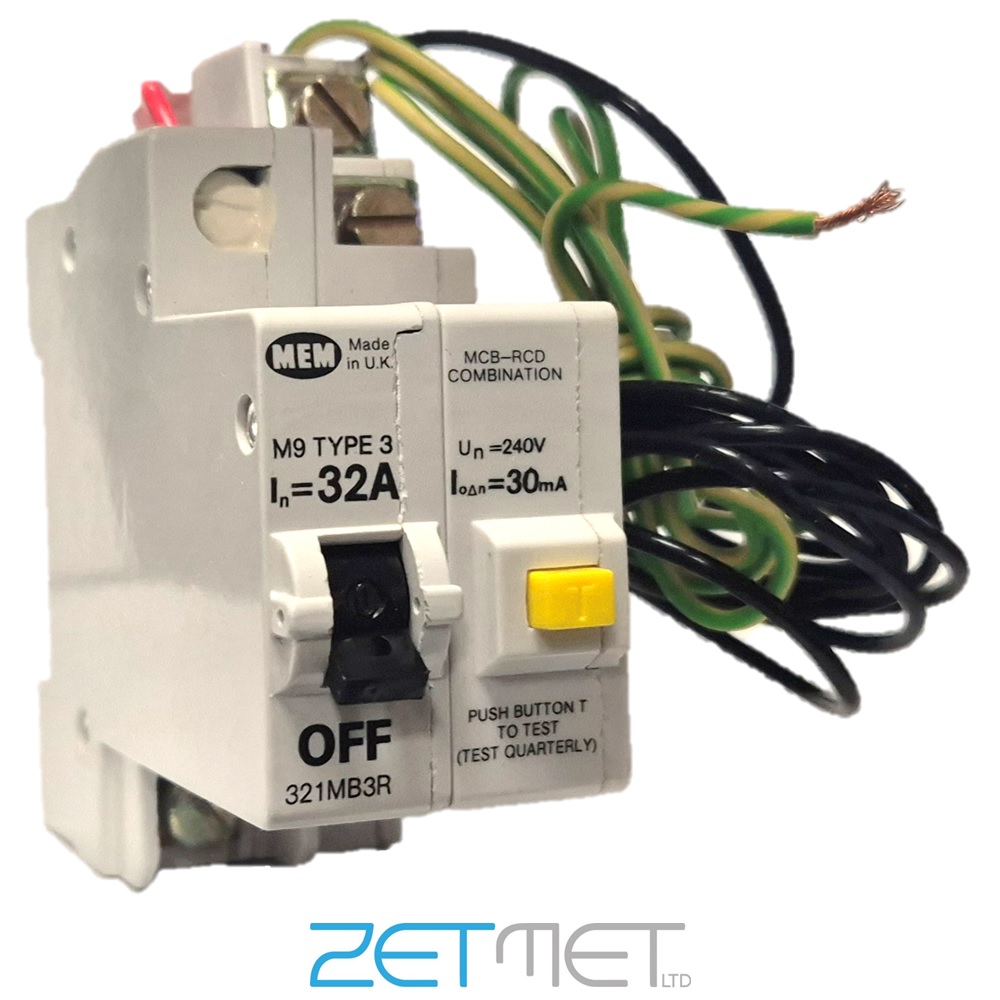 MEM 321MB3R 32 Amp Type 3 M9 30mA 240V Memshield 1 MCB/RCD Combination