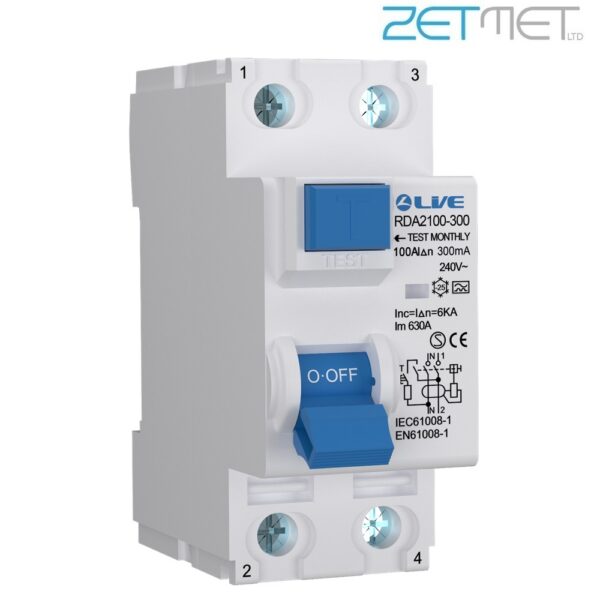 Live Electrical RDA2100-300 100 Amp Double Pole 300mA 6kA 230V Type A RCD