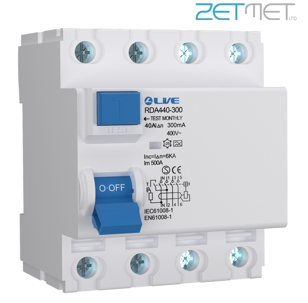 Live Electrical RDA440-300 40 Amp Four Pole 300mA 6kA 415V Type A RCD