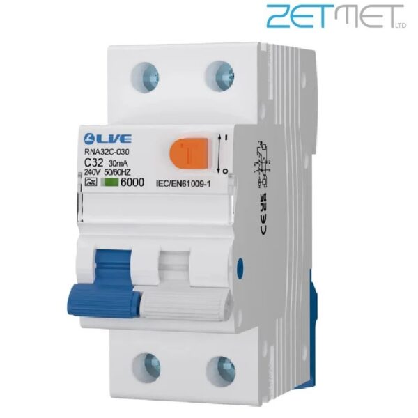 Live Electrical RNA32C-030 32 Amp Double Module C Curve Bi-Directional 30mA Type A High Immunity RCBO