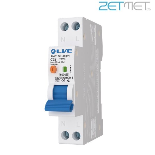 Live Electrical SRN RNC132C-030N 32 Amp Bi-Directional Double Pole C Curve Type A Compact Plug on Neutral RCBO