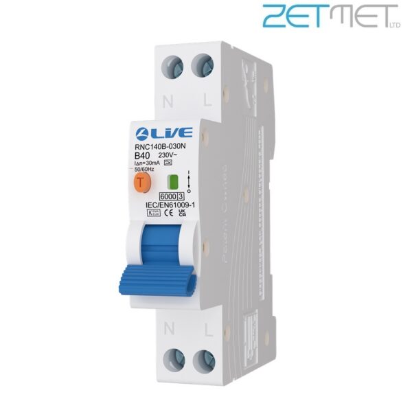 Live Electrical SRN RNC140B-030N 40 Amp Bi-Directional Double Pole B Curve Type A Compact Plug on Neutral RCBO