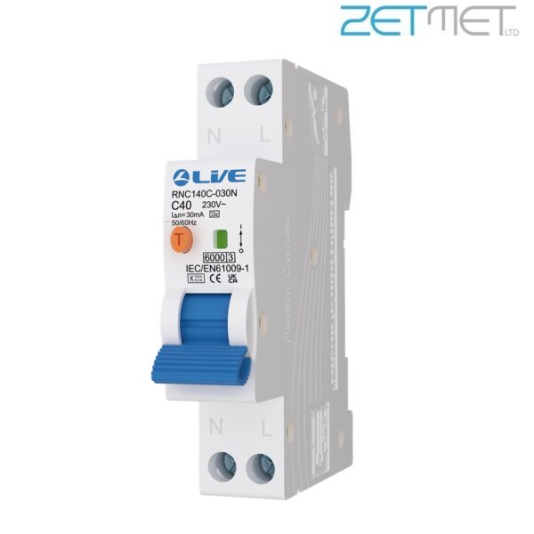Live Electrical SRN RNC140C-030N 40 Amp Bi-Directional Double Pole C Curve Type A Compact Plug on Neutral RCBO