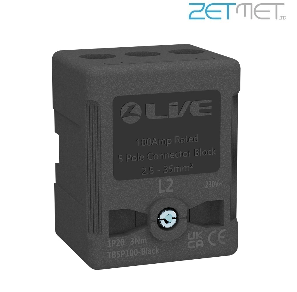 Live Electrical TB5P100-BLACK 100A 5 Way Black Connector Terminal Block