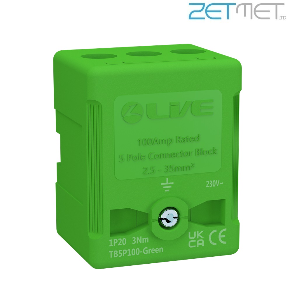 Live Electrical TB5P100-GREEN 100A 5 Way Green Connector Terminal Block