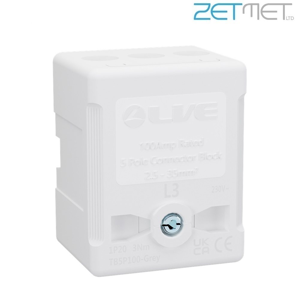 Live Electrical TB5P100-GREY 100A 5 Way Grey Connector Terminal Block