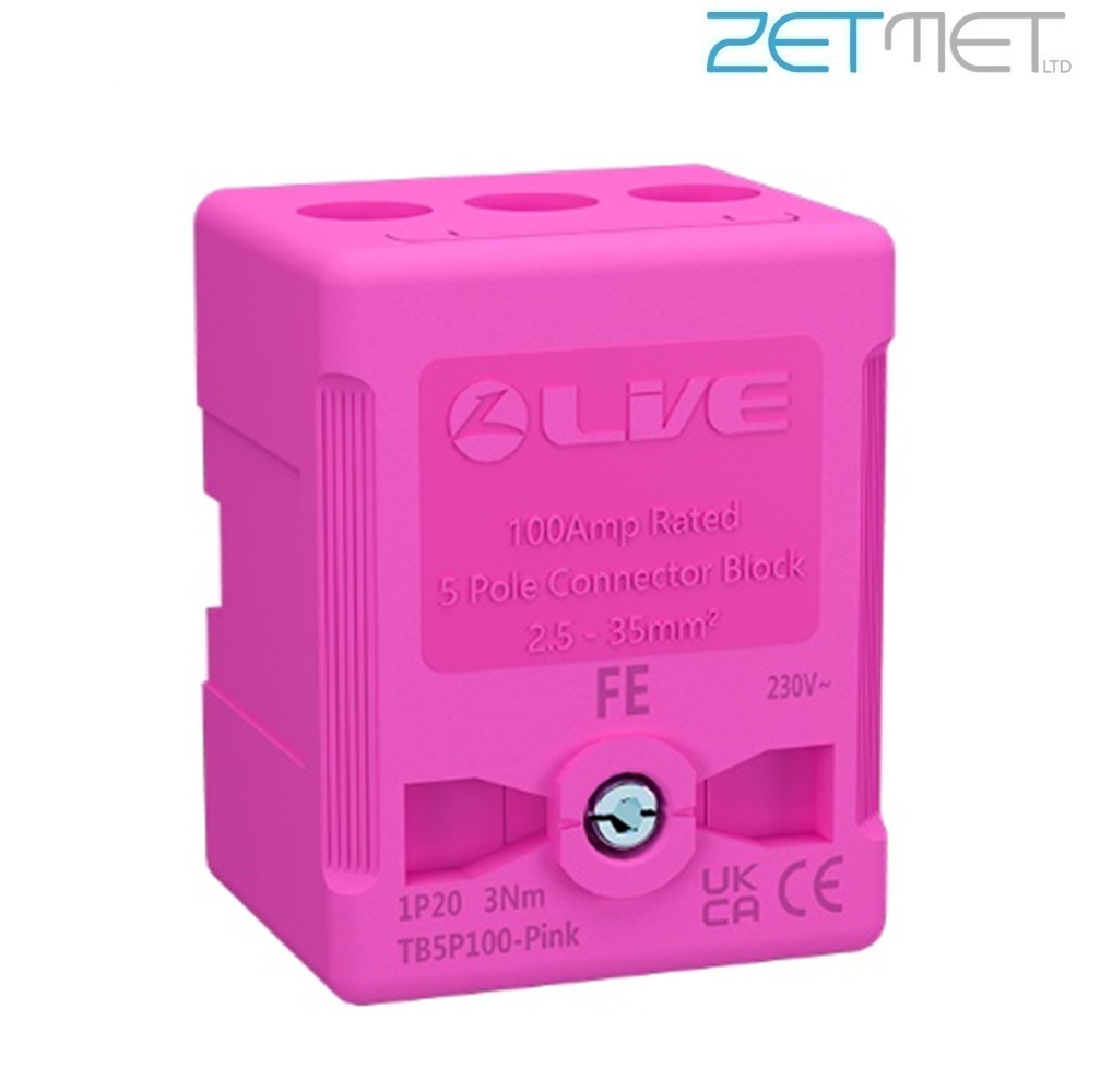 Live Electrical TB5P100-PINK 100A 5 Way Pink Connector Terminal Block