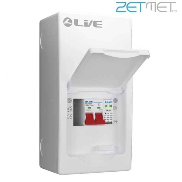 Live Electrical SRN LSMC04S-SP 4 Way 100A Main Switch Dual Busbar Consumer Unit + T2 Surge Protection (1 Useable Way)