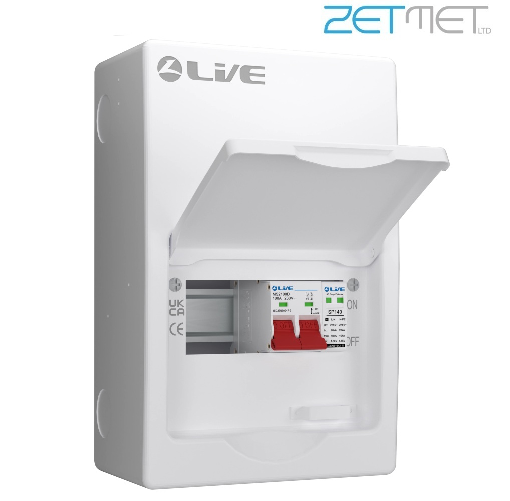 Live Electrical SRN LSMC06S-SP 6 Way 100A Main Switch Dual Busbar Consumer Unit + T2 Surge Protection (3 Useable Ways)