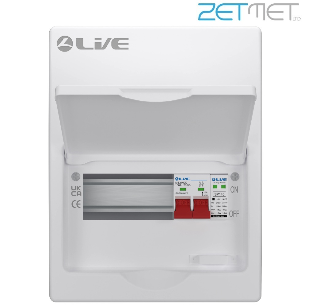 Live Electrical SRN LSMC08S-SP 8 Way 100A Main Switch Dual Busbar Consumer Unit + T2 Surge Protection (5 Useable Ways) - Image 2